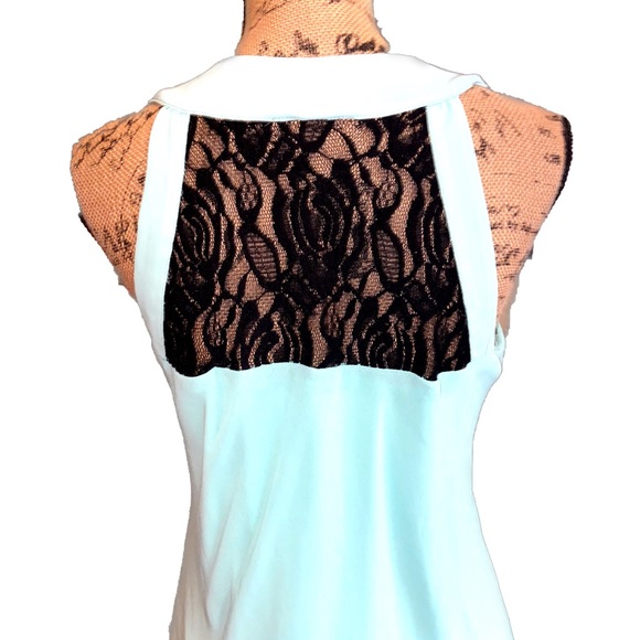 🔥SOLD🔥NWOT- Silky Mint Green  & Black Lace Top - Picture 3 of 6